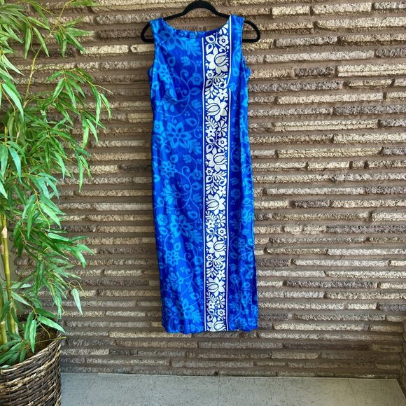Hawaiian Surf Blue Tropical Floral Sheath Sleeveless Maxi Dress Size Small - Picture 10 of 10